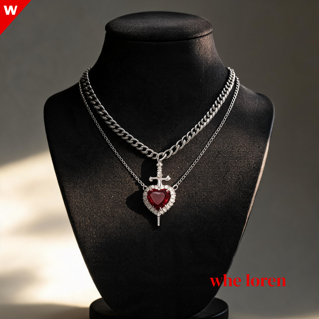 collar para parejas , corazon y daga.